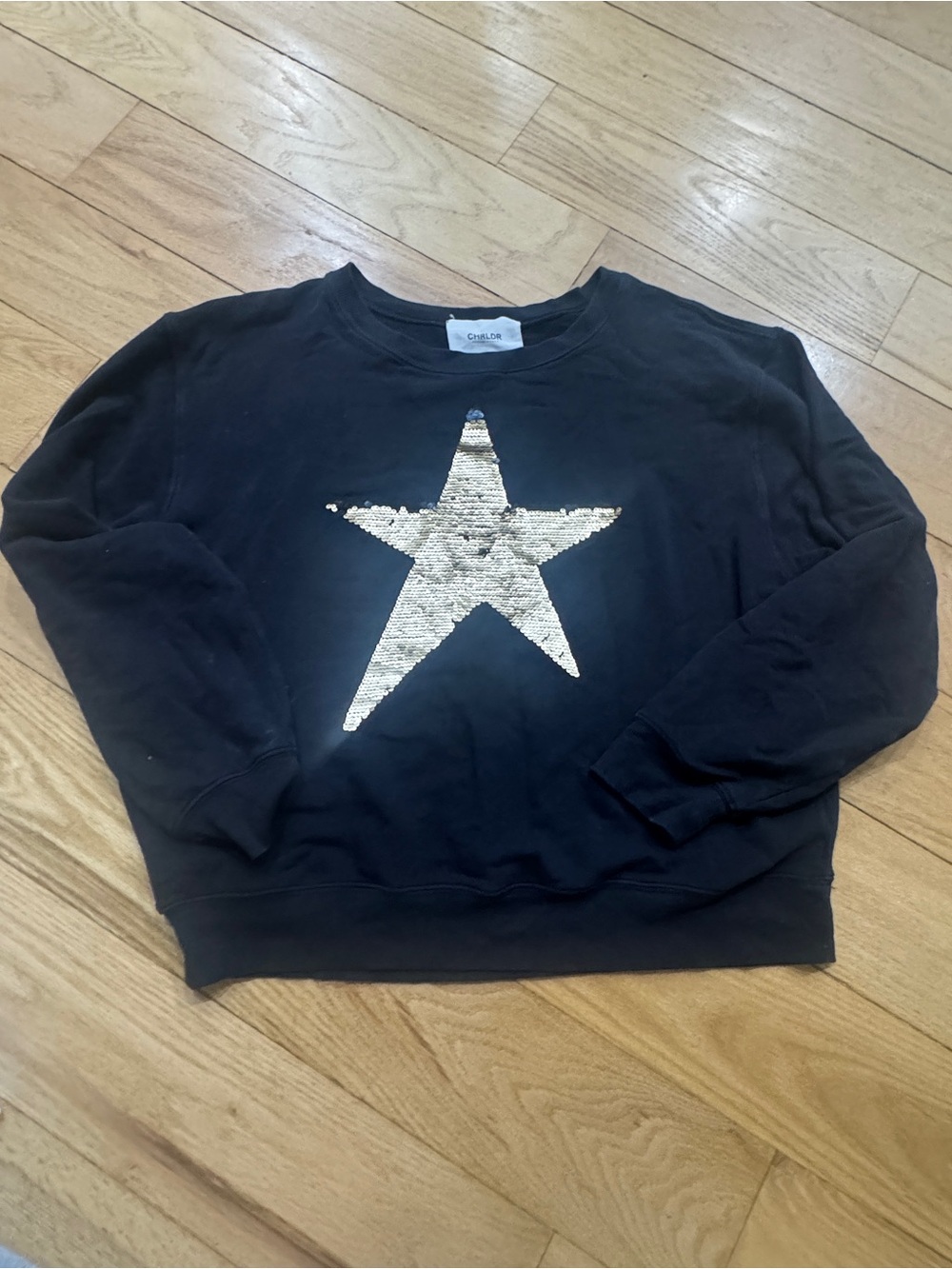 CHRLDR Black Crewneck Sweater with Gold Sequin Star